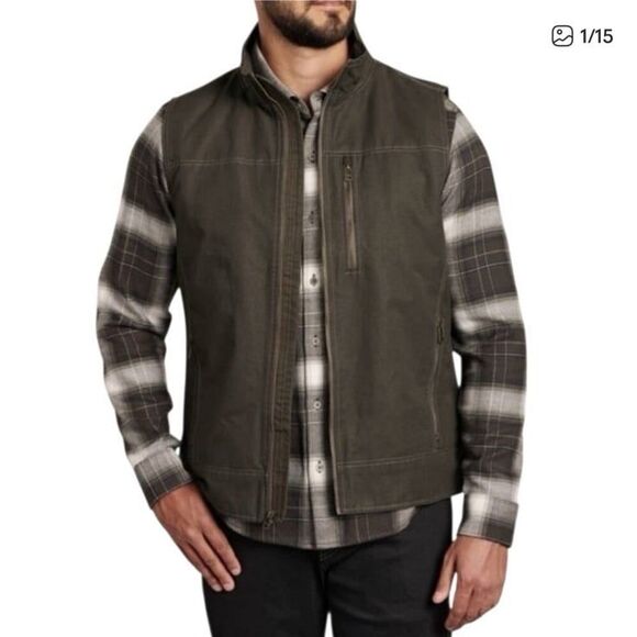 Kuhl Men’s Burr Vest Size Large Vintage Patina Canvas Full Zip Fleece Lined - Picture 1 of 9